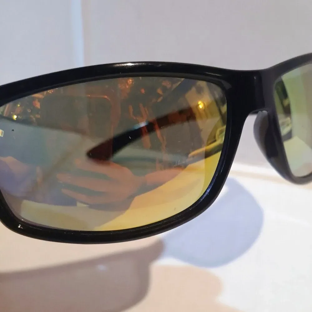 Mens Wrap Around Polarized Sunglasses-Black-Mirrored Lens-UV Protection-Sports